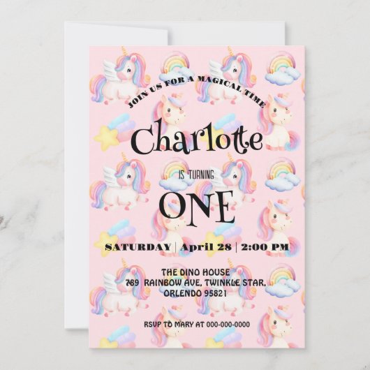 Eenvoudig Modern Rainbow eenhoorn verjaardagsfeest Save The Date (Voorkant)