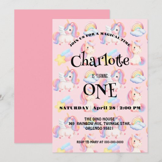 Eenvoudig Modern Rainbow eenhoorn verjaardagsfeest Save The Date (Voorkant / Achterkant)