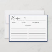 Eenvoudig modern Recipe Kaart Navy Blue (Voorkant)