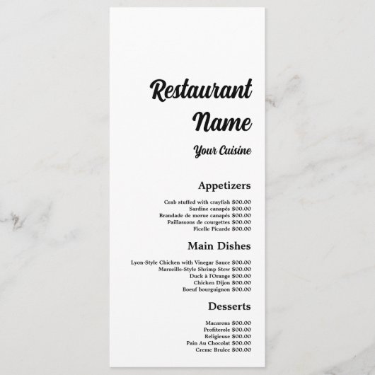 Eenvoudig & Modern, Restaurant Slimline Menu (Voorkant)