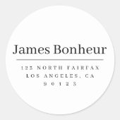 Eenvoudig modern retouradres zwart-wit ronde sticker (Voorkant)