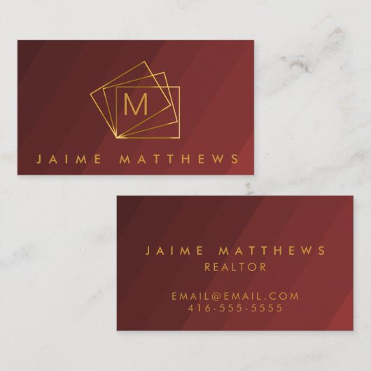 Eenvoudig, modern, rood-Bourgogne en goud Visitekaartje (Voorkant / Achterkant)