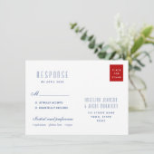 Eenvoudig modern rood en blauw retouradres voor tr (Staand voorkant)