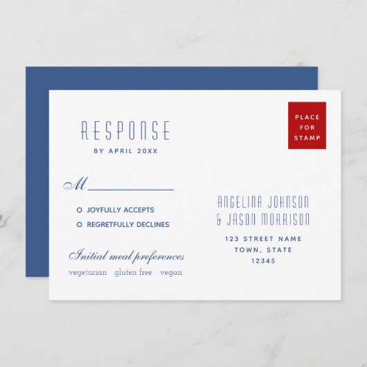 Eenvoudig modern Rood- en Blauw-weddenschapsadres (Voorkant / Achterkant)