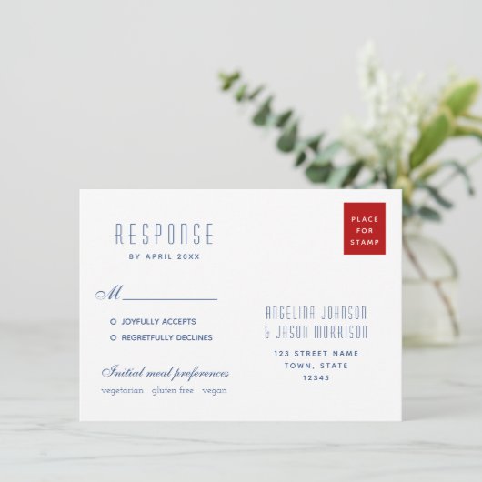 Eenvoudig modern Rood- en Blauw-weddenschapsadres (Staand voorkant)