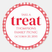 Eenvoudig, modern rood gingham Picnic Treat Ronde Sticker (Voorkant)