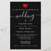 Eenvoudig modern rood hart zwart huwelijk briefpapier (Voorkant)