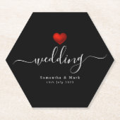 Eenvoudig modern rood hart zwart huwelijk kartonnen onderzetters (Voorkant)