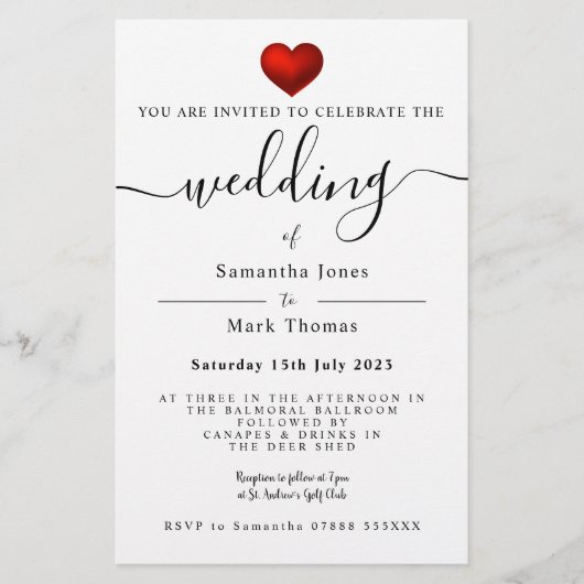 Eenvoudig modern rood harthuwelijk briefpapier (Voorkant)