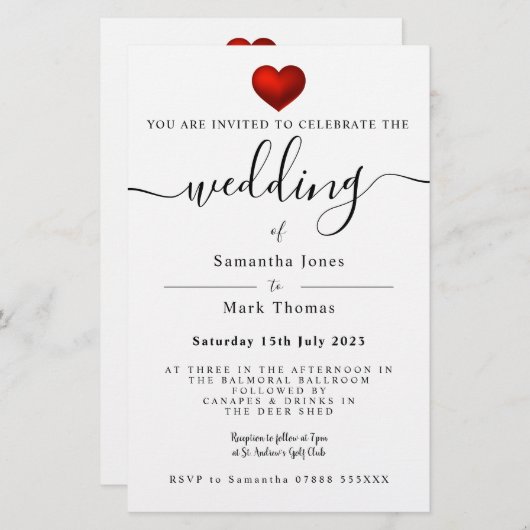 Eenvoudig modern rood harthuwelijk briefpapier (Voorkant / Achterkant)