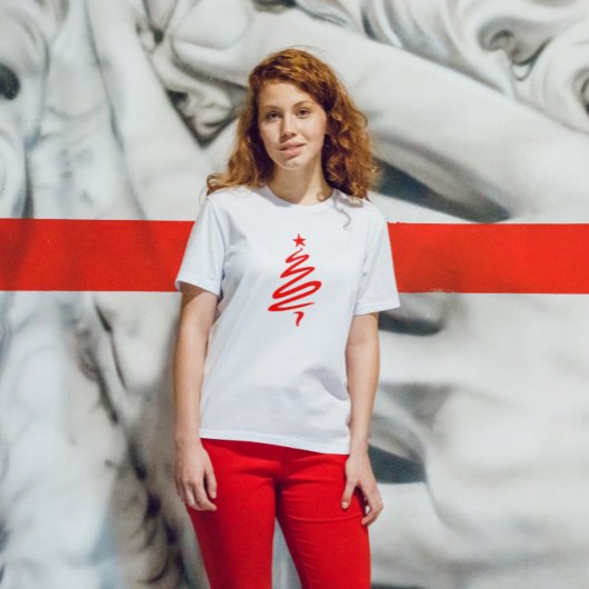 Eenvoudig modern Rood kerstboomfeest T-shirt