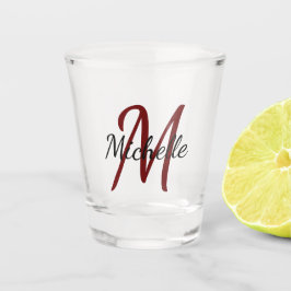 Eenvoudig Modern Rood Monogrammed Naam + Initiaal Shot Glas