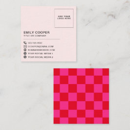 Eenvoudig Modern Rood Roze Checkerboard Logo Vierkante Visitekaartje