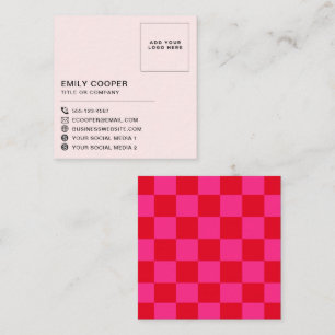 Eenvoudig Modern Rood Roze Checkerboard Logo Vierkante Visitekaartje