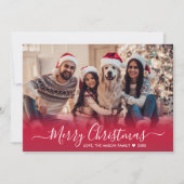 Eenvoudig Modern Rood Script 2 Foto Kerstmis Feestdagenkaart (Voorkant)