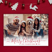 Eenvoudig Modern Rood Script 2 Foto Kerstmis Feestdagenkaart