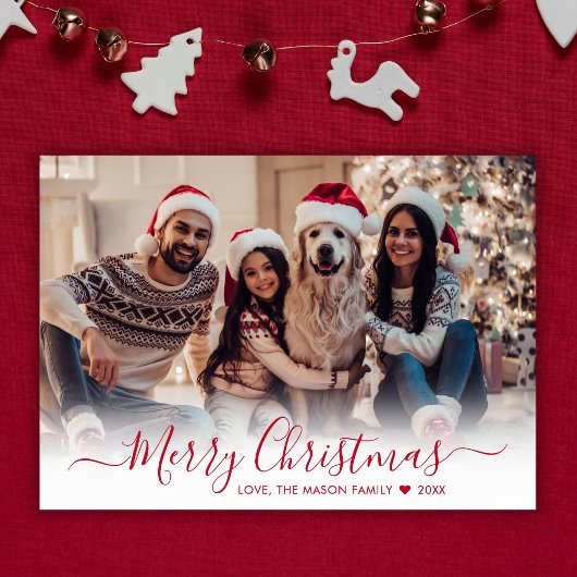 Eenvoudig Modern Rood Script 2 Foto Kerstmis Feestdagenkaart