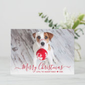 Eenvoudig Modern Rood Script 2 Foto Kerstmis Feestdagenkaart (Staand voorkant)