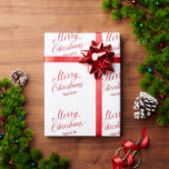 Eenvoudig Modern Rood Script Elegant Christmas Cadeaupapier<br><div class="desc">Kute vakantie inpakpapier met moderne typografie en een eenvoudig ontwerp met "prettige kerst" in een elegant rood script samen met de naam van de ontvanger. Met dit aangepaste verpakkingsdocument kunt u uw kerstcadeau nog een feestelijke aanraking toevoegen.</div>