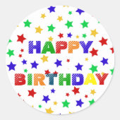 Eenvoudig Modern rood ster kleurrijk verjaardagsfe Ronde Sticker (Voorkant)