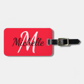 Eenvoudig Modern Rood & Wit Monogram Bagagelabel (Voorkant horizontaal)