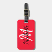Eenvoudig Modern Rood & Wit Monogram Bagagelabel (Voorkant verticaal)