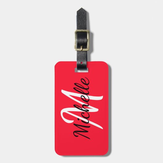 Eenvoudig Modern Rood & Wit Monogram Bagagelabel (Voorkant verticaal)