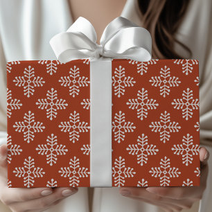 Eenvoudig Modern Rood & Wit Sneeuwvlok Kerstmis Cadeaupapier