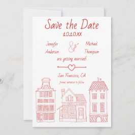 Eenvoudig Modern Rood Wit Vintage Thuis Save The Date
