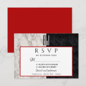 Eenvoudig modern rood zwart en wit marmer bruiloft RSVP kaartje (Voorkant / Achterkant)