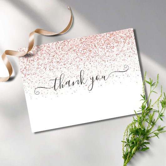Eenvoudig modern Roos Gold Glitter Script Bedankkaart