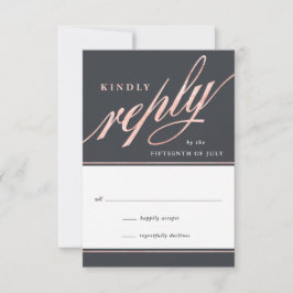 Eenvoudig modern Roos Gold Script Reply Kaarten RSVP Kaartje