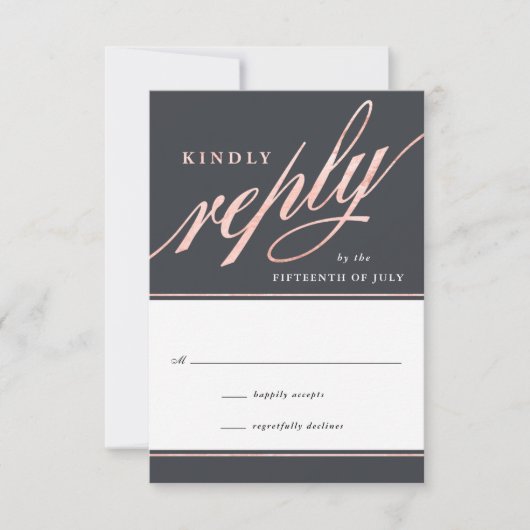 Eenvoudig modern Roos Gold Script Reply Kaarten RSVP Kaartje (Voorkant)