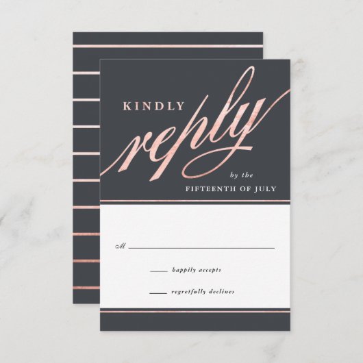 Eenvoudig modern Roos Gold Script Reply Kaarten RSVP Kaartje (Voorkant / Achterkant)