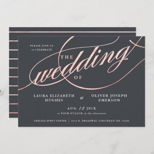 Eenvoudig modern Roos Gold Script Weddenschap Kaart (Voorkant / Achterkant)