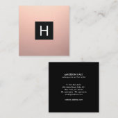 Eenvoudig Modern Roos Goud Koper Monogram Vierkante Visitekaartje (Voorkant / Achterkant)