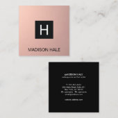 Eenvoudig Modern Roos Goud Koper Monogram Vierkante Visitekaartje (Voorkant / Achterkant)