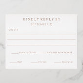 Eenvoudig Modern ROOS Gouden Grens Bruiloft RSVP Folie Uitnodiging Briefkaart (Achterkant)
