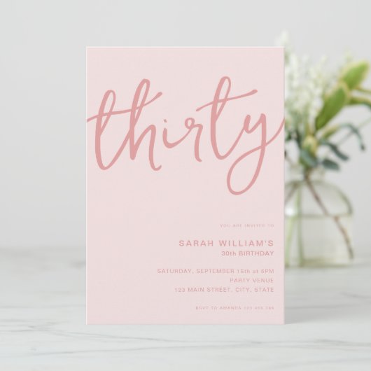 Eenvoudig Modern Roos Roze 30th Birthday Kaart (Staand voorkant)