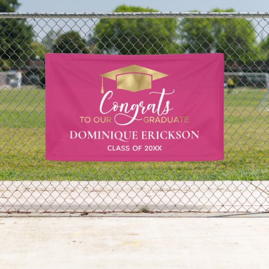Eenvoudig modern roze Afstuderen Spandoek (Insitu)
