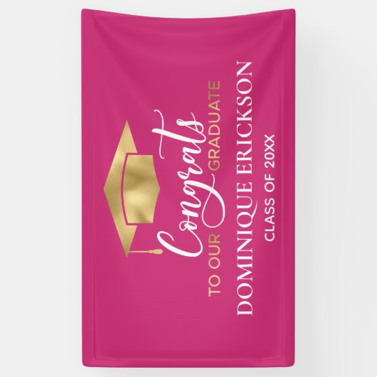 Eenvoudig modern roze Afstuderen Spandoek (Verticaal)