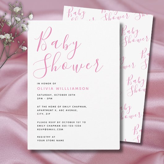Eenvoudig modern roze Baby shower Kaart