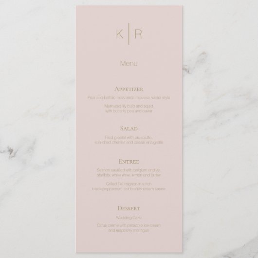 Eenvoudig Modern Roze Beige Bruiloft Menu Kaart (Voorkant)