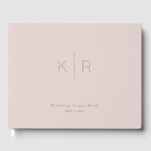 Eenvoudig modern roze beige monogram huwelijk gastenboek