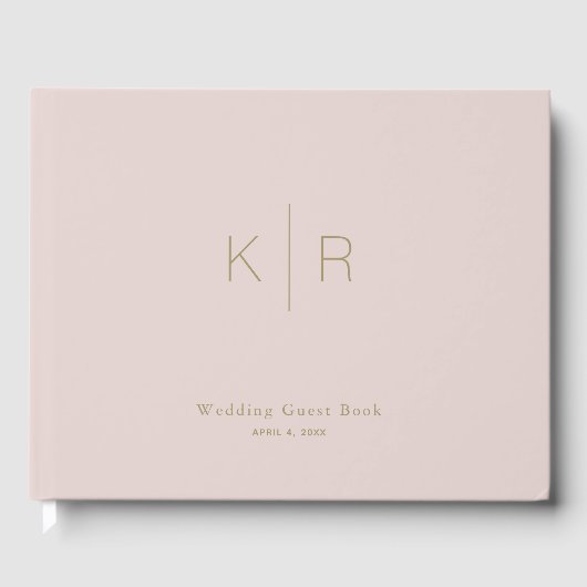 Eenvoudig modern roze beige monogram huwelijk gastenboek (Voorkant)