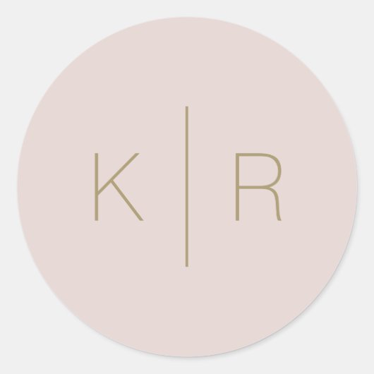 Eenvoudig modern roze beige monogram huwelijk ronde sticker (Voorkant)