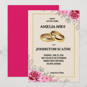 Eenvoudig Modern Roze bloemig Kaart (Voorkant / Achterkant)