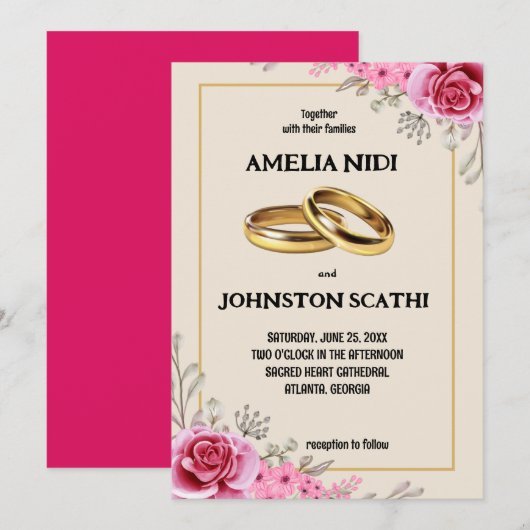 Eenvoudig Modern Roze bloemig Kaart (Voorkant / Achterkant)