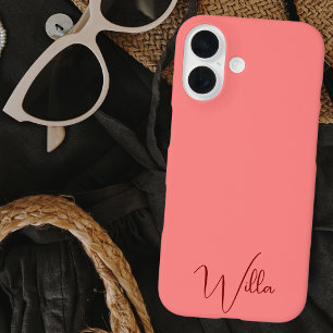 Eenvoudig Modern Roze en Rood Monogrammed Stijlvol iPhone 16 Hoesje