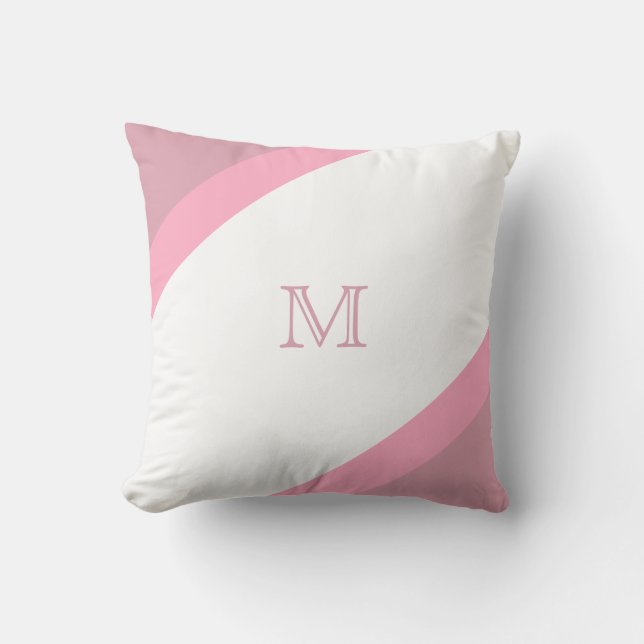 Eenvoudig Modern Roze Gestreepte Monogram Kussen (Voorkant)